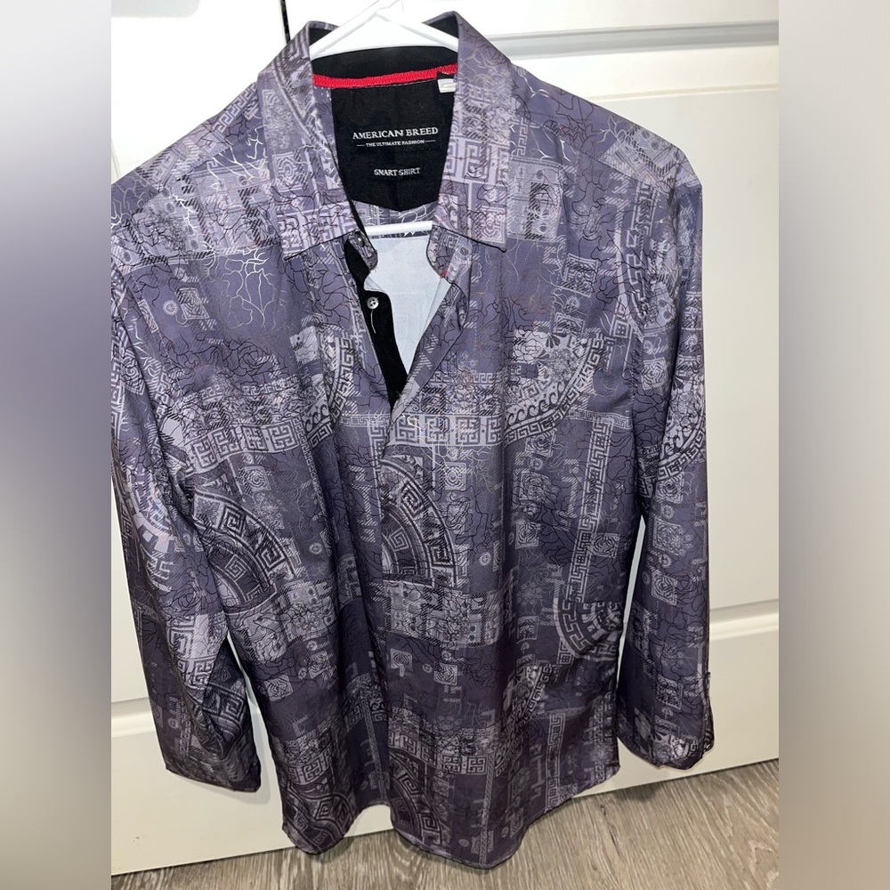 American Breed Men’s Purple Dress Shirt with design       Medium